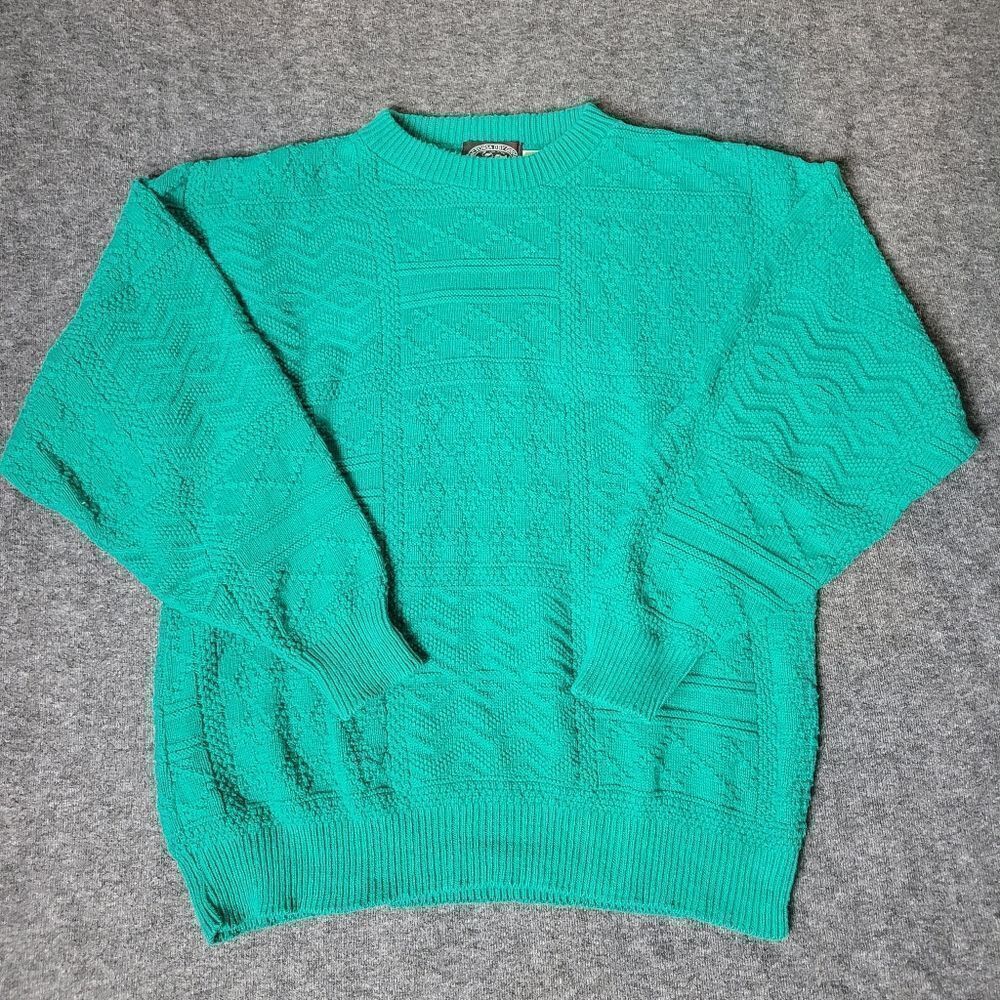 Vtg Victoria Dry Goods Men's Size Xl Green Chunky Knit Pullover Cotton Sweater
